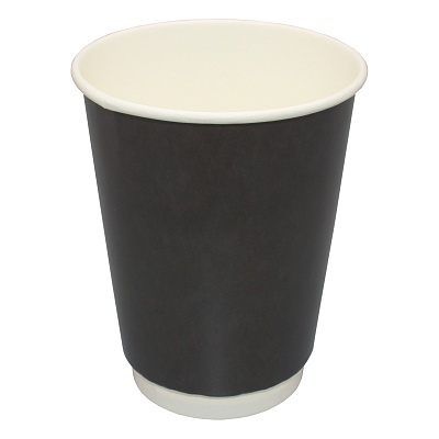 Стакан бумажный глянцевый 2сл. DW12, 300/355мл цвет Черный Глянец Для горячих напитков (х25/500)